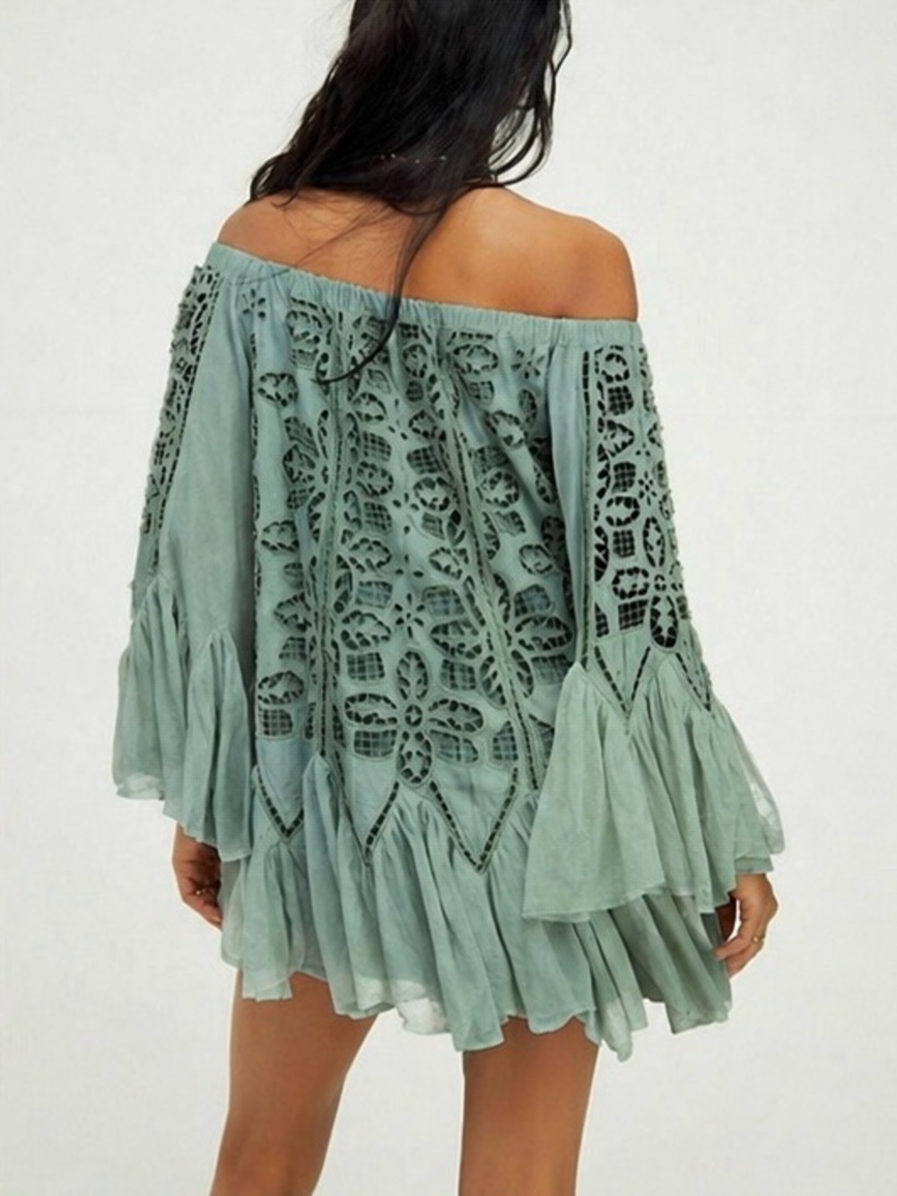 Free People Daisy Cutwork Mini Dress Guacamole S Festival Party Boho Crochet - Picture 4 of 12